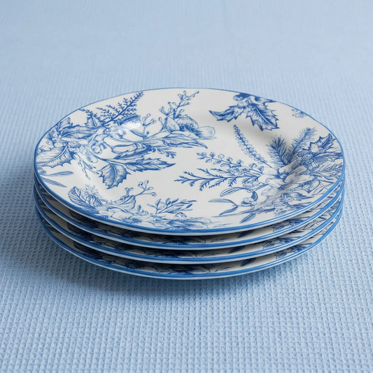 Coastal Chinoiserie Blue & White Salad Plates, Set of 4