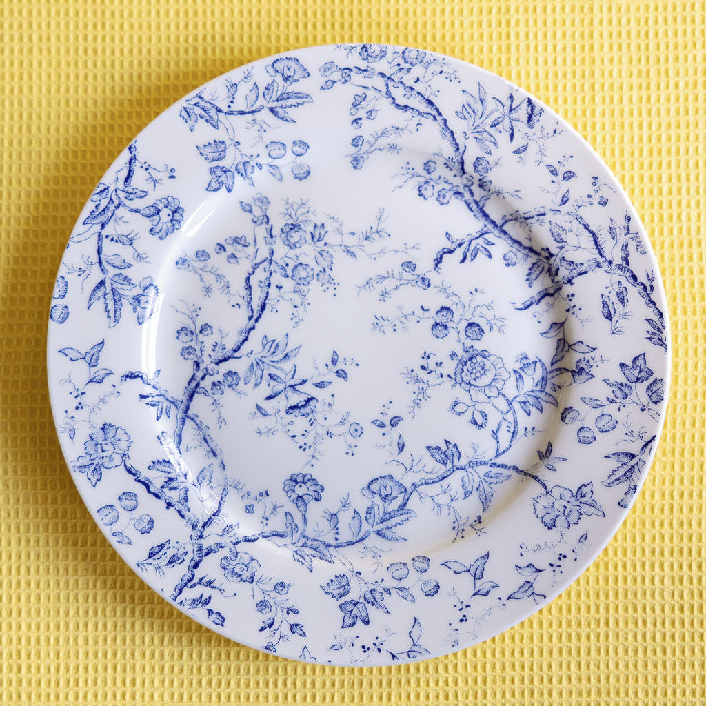 Cottage Garden porcelain appetizer plates with hand-painted floral pattern, French country set of 4