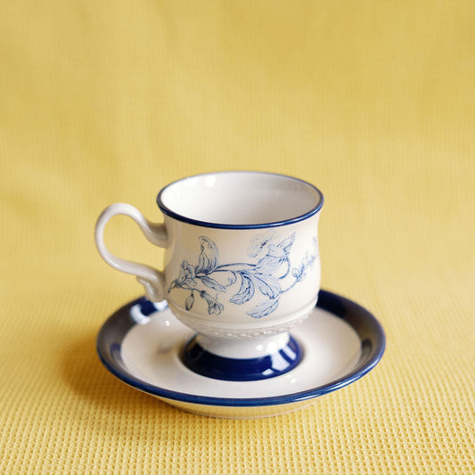 English Florals petite porcelain teacup and saucer with vintage hand-painted floral pattern, set of 2