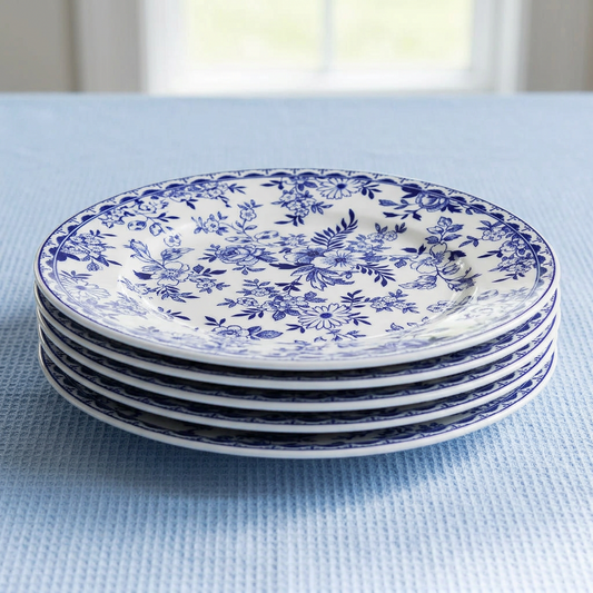 Indigo Wildflower Blue Floral Dessert Plates, Set of 4