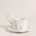 Ivory Butterfly Mug and Saucer Set, Set of 4