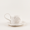 Ivory Rose Ceramic Mug and Saucer, Set of 4