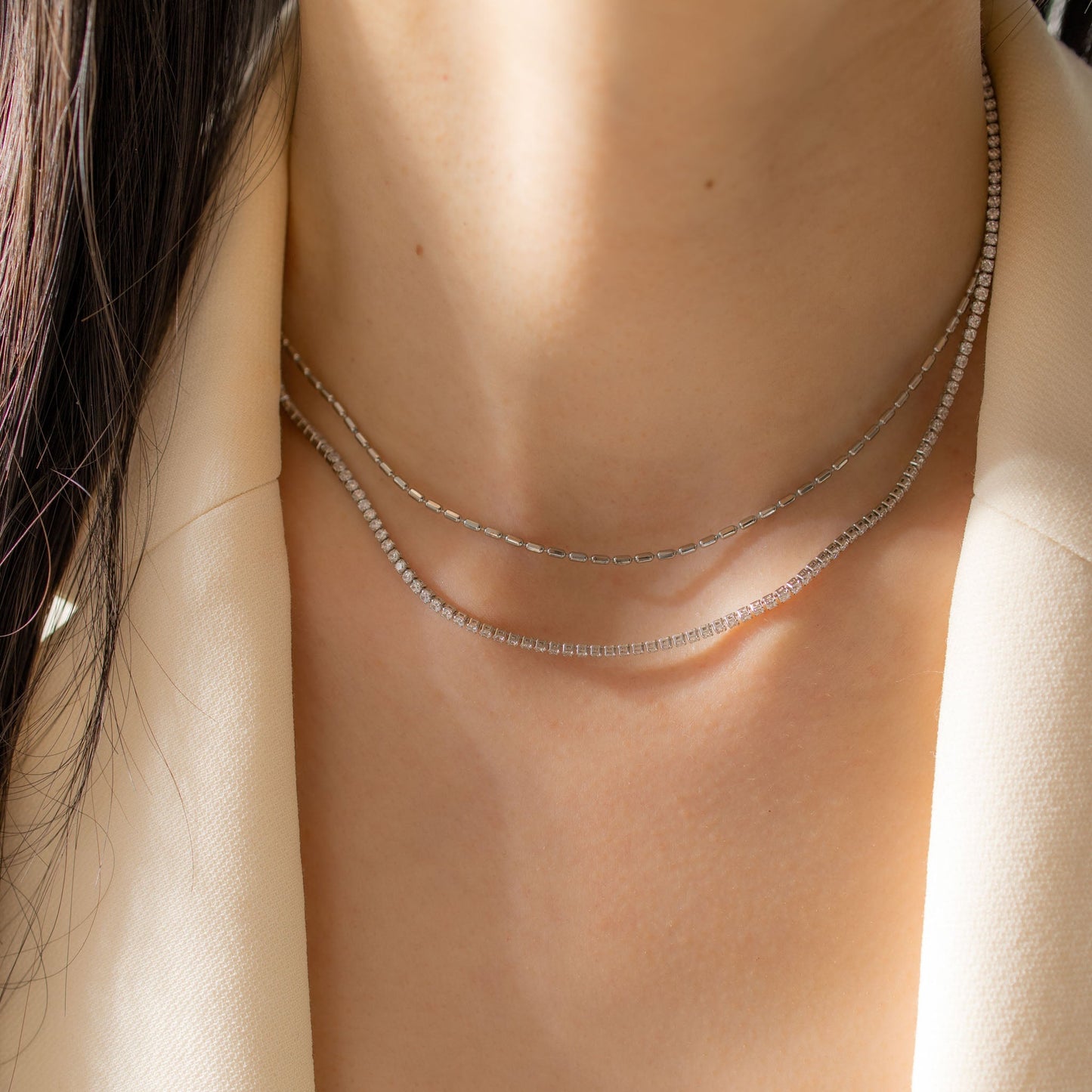 Double Layer White Gold Necklace