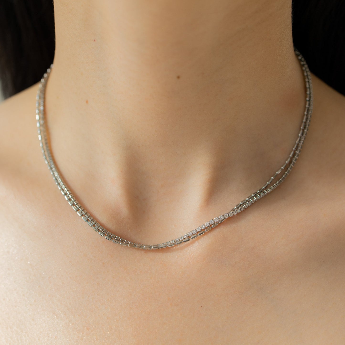 Double Layer White Gold Necklace