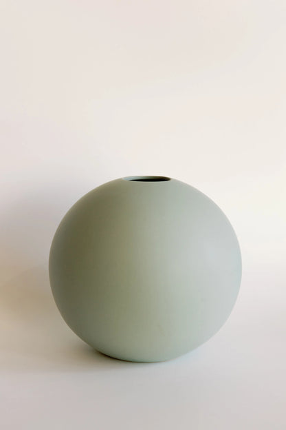 Large orb ceramic vase in sage green, big round sphere shape with small top opening and matte surface