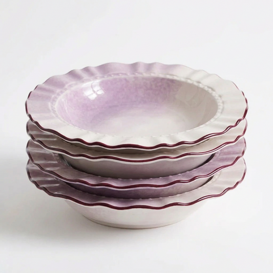 Lavender Ombre Ruffle Pasta Plates, Set of 4