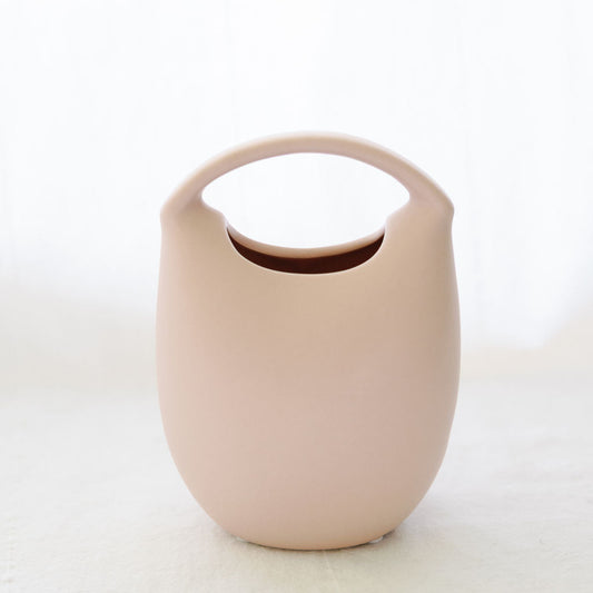 Ceramic mini basket bud vases with woven basket texture for single stems