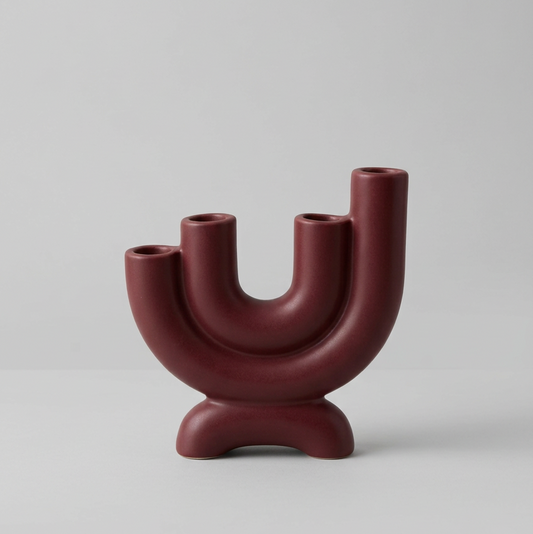 Matte Scarlet Ceramic Candelabra, 7.5 Inches