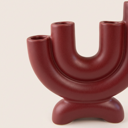 Matte Scarlet Ceramic Candelabra, 7.5 Inches