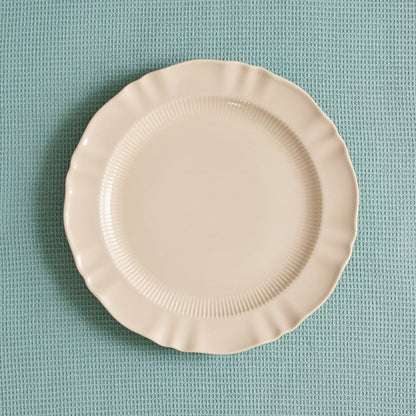 Provence Pleated porcelain plates with sculpted pleated rim in soft cream, dinner and salad sets of 4