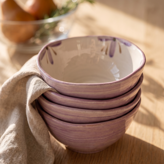 Sculpted Orchid Porcelain Dessert Bowls, Set of 4