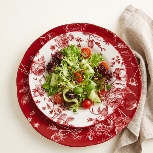 Scarlet Lace Red Floral Salad Plates, Set of 4