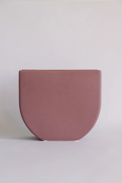 Sunrise ceramic vase in dusty mauve pink, rounded U-shaped body with flat squared shoulders