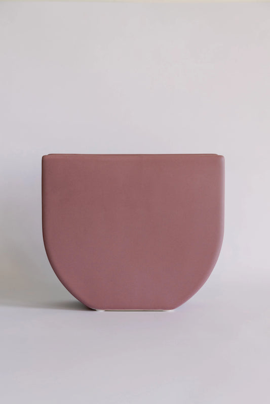 Sunrise ceramic vase in dusty mauve pink, rounded U-shaped body with flat squared shoulders