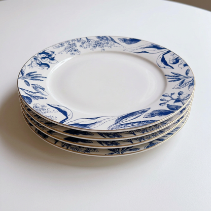 Tuscany Gilded Blue & White Dinner Plates, Set of 4