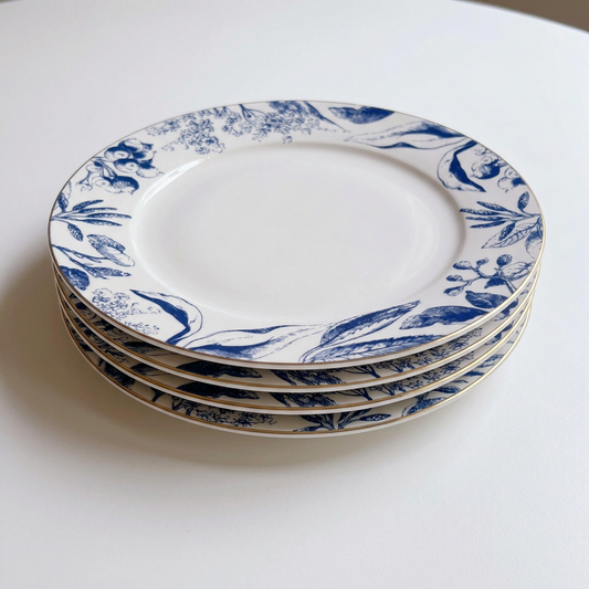 Tuscany Gilded Blue & White Dinner Plates, Set of 4