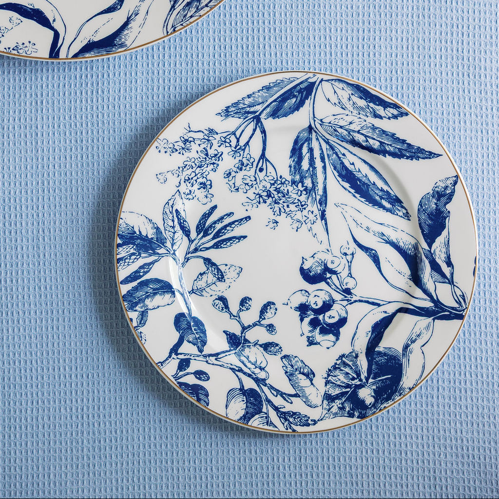 Tuscany Gilded porcelain salad plates with blue chinoiserie pattern and gold-plated rim, set of 4