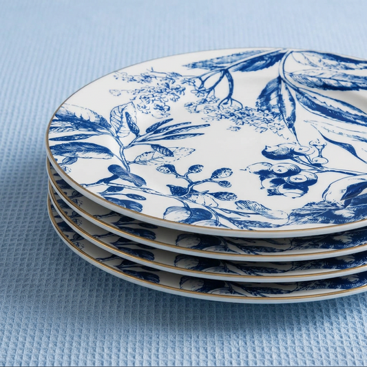 Tuscany Gilded Blue & White Salad Plates, Set of 4