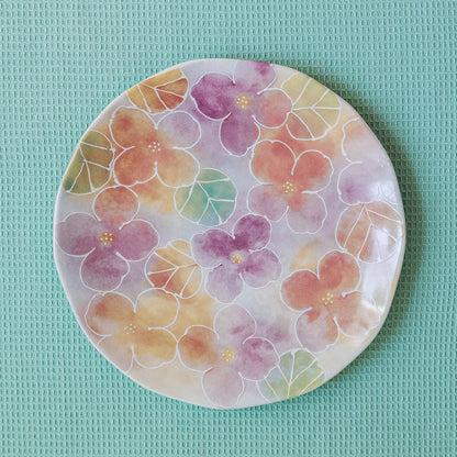 Watercolor Wildflower porcelain dinner plates with warm pastel floral pattern, cottagecore set of 2