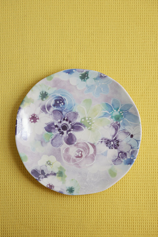 purple and blue floral dinner plate