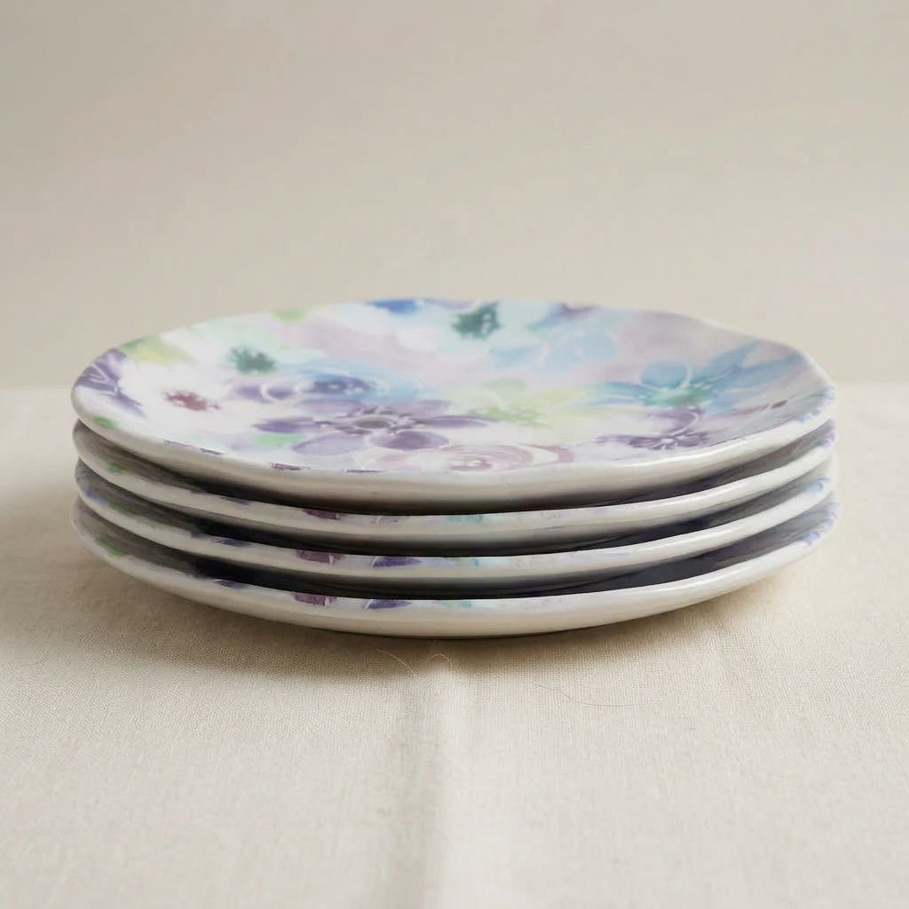 Watercolor Wisteria Floral Dinner Plates, Set of 4